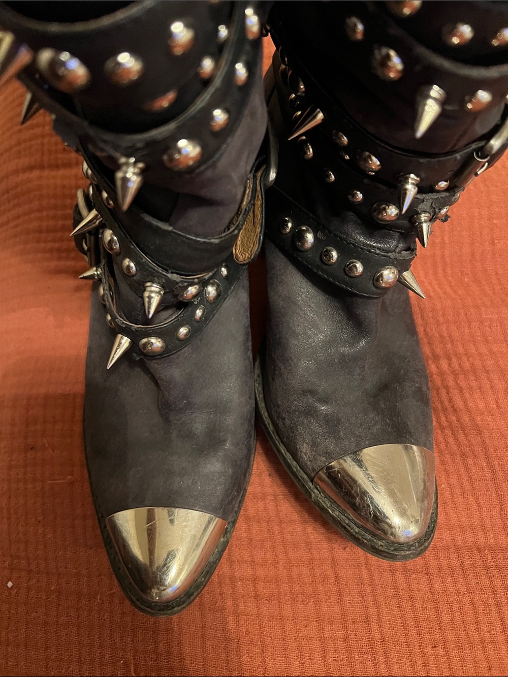 Jeffrey Campbell Black Studded Buckle Mid-Calf Boots with Metallic Toe - Picture 7 of 7